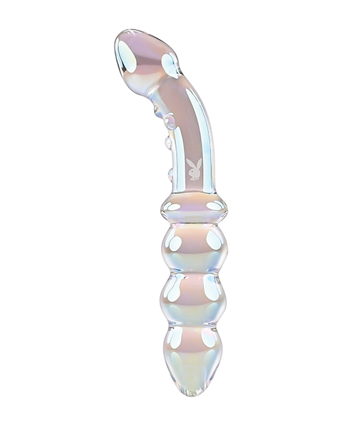 Playboy Pleasure Jewels Double Glass Dildo w-Anal Beads - Clear Playboy Pleasure Jewels Double Glass Dildo w-Anal Beads - Clear