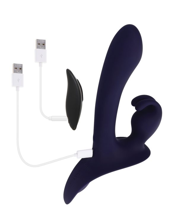 Evolved Giving Vibes Strap-On Bunny Eared Stimulator w-Remote Control - Purple